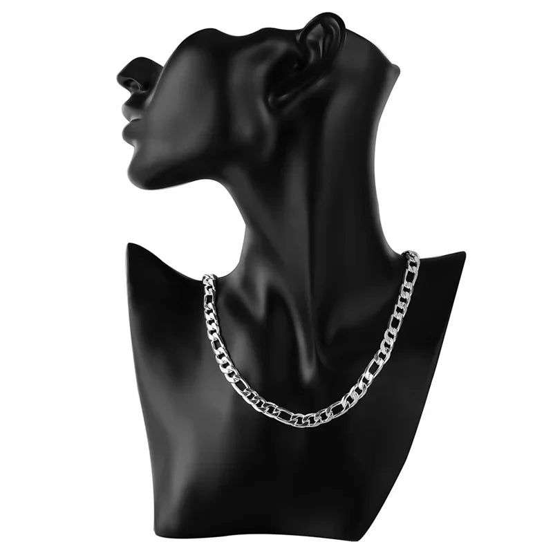 925 Sterling Silver Bracelet Necklace Jewelry Set Men And Women Classic 8MM Chain Fashion Charm Wedding Holiday Gift Vera Lux
