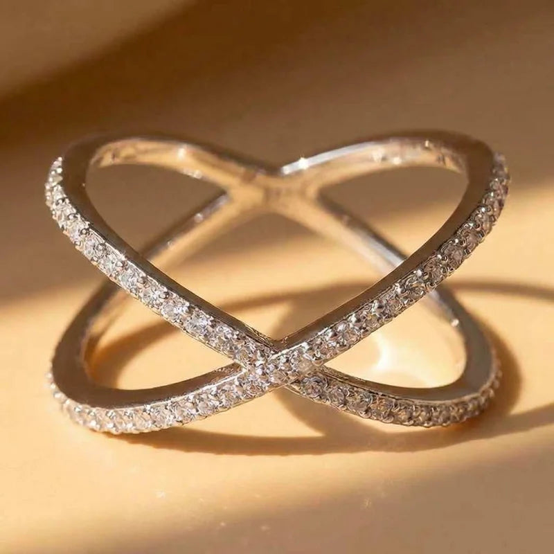 925 Sterling Silver Luxury Cross X Shape Women Engagement Ring Full Paved CZ Stone Elegant Simple Female Jewelry Ring Hot Sale Vera Lux