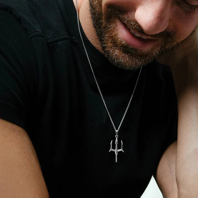 Poseidon Trident Necklace Stainless Steel 18K Gold Plated Aquaman Greek Mythology Pendant Jewelry Gift for Men Vera Lux