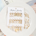 9 Pairs/ Set Exquisite Butterfly Heart Dragonfly Design Dangle Earrings Simple Vacation Style Delicate Holiday Earrings Vera Lux