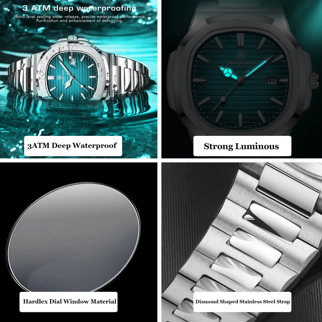 PAAZOMU Top Luxury Brand Man Watch Sports Waterproof Luminous Date Men Wristwatch Square Dial Quartz Men's Watches High Quality Vera Lux