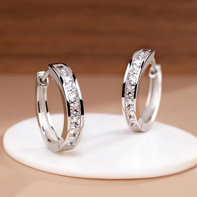 New 925 Sterling Silver Shining Zircon Earrings Women's Circle Round Earrings Fashionable Elegant Jewelry Birthday Party Gifts Vera Lux