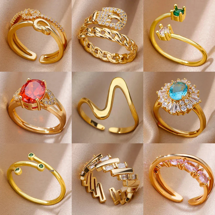 Zircon Stone Rings for Women Stainless Steel Gold Color 2024 New Trend Wedding Ring Jewelry Gift bague femme anillos mujer Vera Lux
