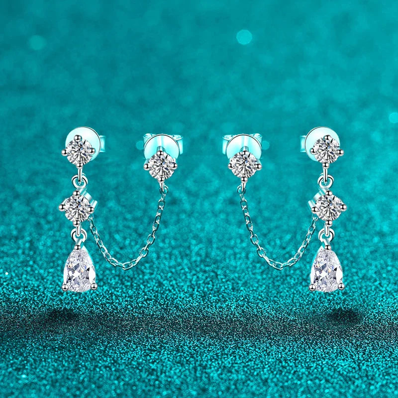 NeeTim Full Moissanite Stud Chain Earrings for Women Sparkling Lab Diamond Earring 925 Sterling Silver Women's Earrings Jewelry Vera Lux