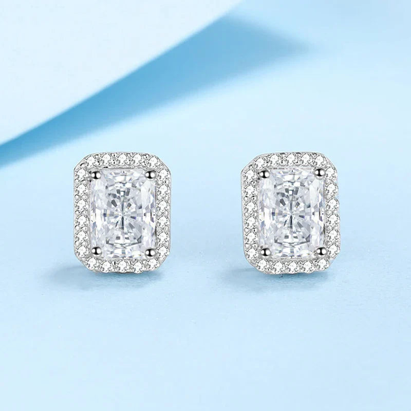 NeeTim 0.5CT 1CT 2CT Emerald Cut Moissanite Stud Earrings for Women Radiant Cut Bridal Classic Studs Jewelry S925 Silver Earring Vera Lux