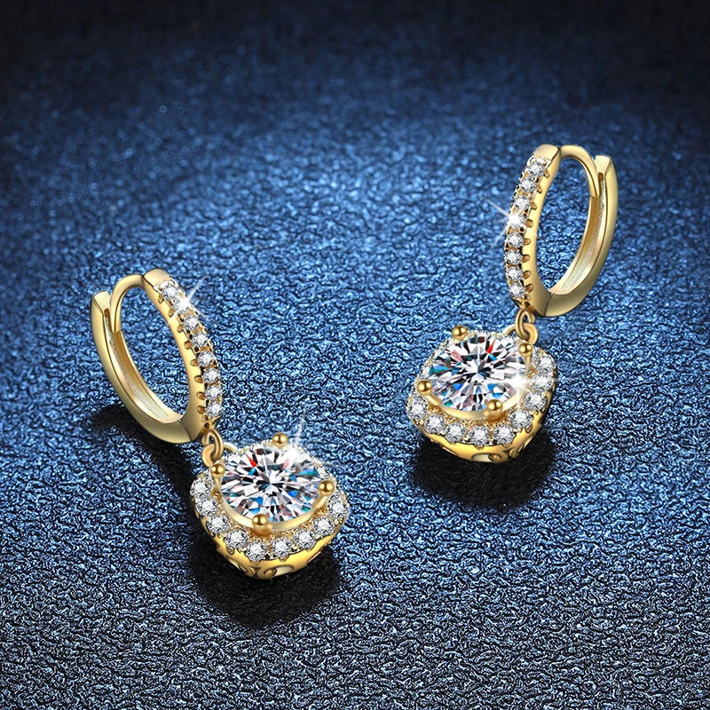 NeeTim 1ct Moissanite Drop Earrings S925 Sterling Silver with Gold Plated Wedding Jewelry With Certificate Hoop Dangle Earrings Vera Lux
