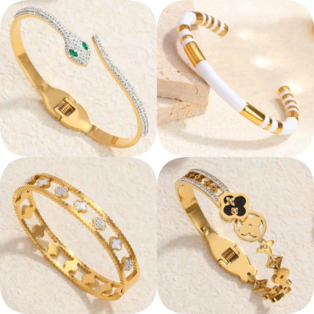 Classic stainless steel zircon enamel women's bracelet, high quality waterproof metal bracelet, wedding party jewelry Vera Lux
