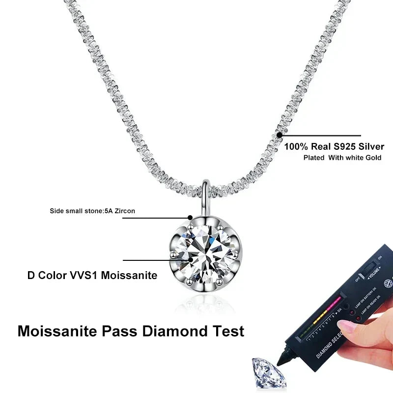 NeeTim 2ct Moissanite Necklace Pendant S925 Sterling Silver  Party Wedding Lab Dimond Gem Necklaces For Women with Certificate Vera Lux