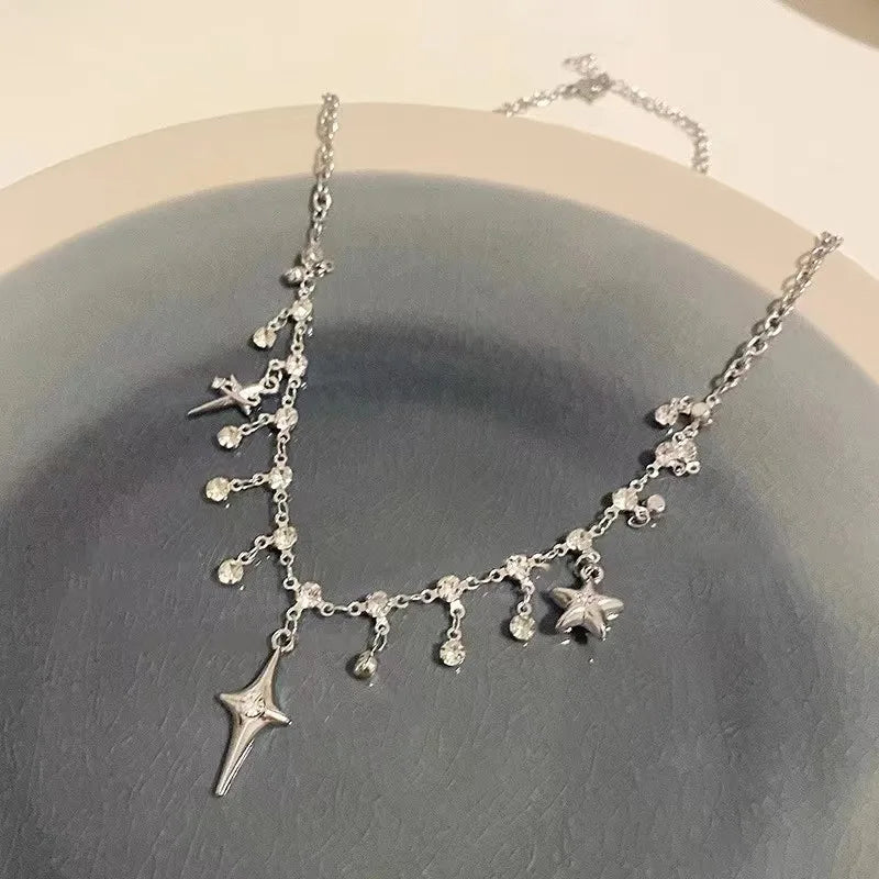 Kpop Star Pendent Necklace for Women Punk Simple Zircon Tassel Clavicle Chain Choker Elegent Party Gift Jewelry Girl Vera Lux