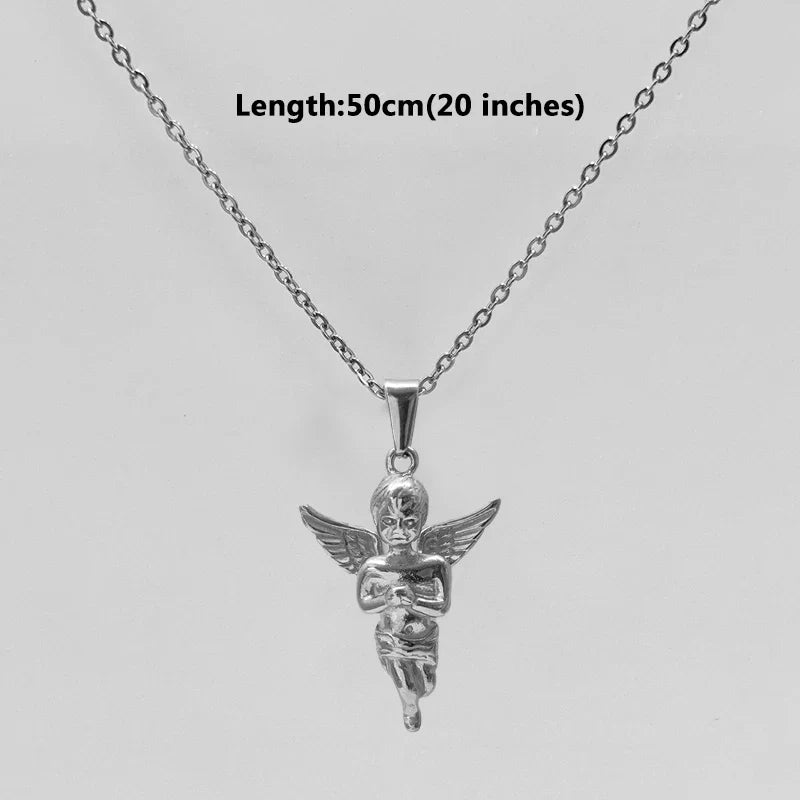 18K Gold Plated 3d Solid Angel Charm Stainless Steel Religious Cupid Angel Pendant Necklace For Men Jewelry Vera Lux