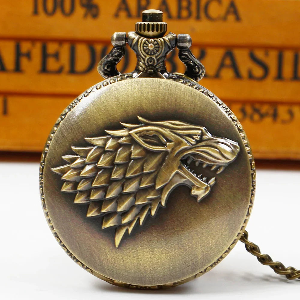 Personalized creative l Wolf Head three-dimensional carved pocket watch FOB Watch for men's Arabic numerals display quartz penda Vera Lux