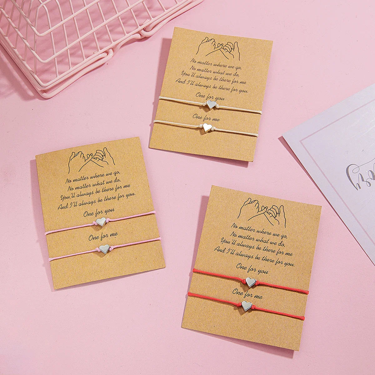 2 PCS Card Sets of Minimalist Casual Style Copper Heart Adjustable Rope Chain Couple Bracelet Jewelry Valentine's Day Gift Vera Lux