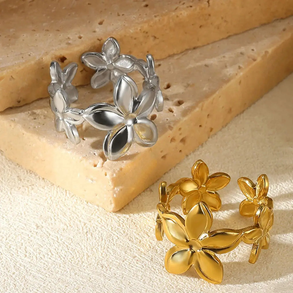 Unique Design Flower  Rings For Women Geometric Stainless Steel Flower Opening Ring Gold Color Jewelry Gift Anillos Vera Lux