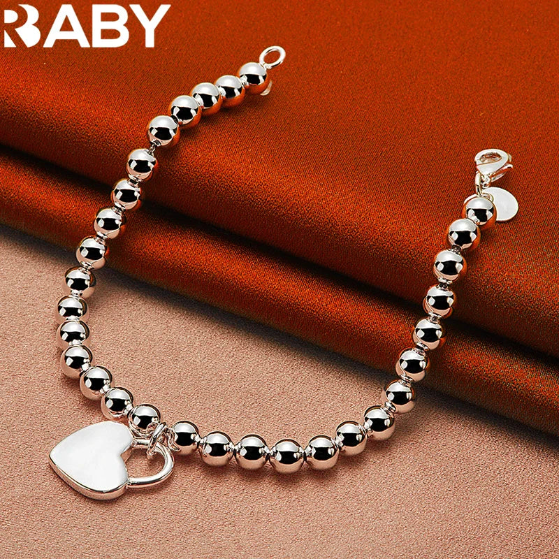 URBABY 925 Sterling Silver Smooth Beads Chain Heart Pendant Bracelet For Woman Wedding Party Fashion Jewelry Gift Vera Lux