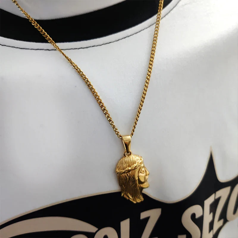 Hip - Hop Stainless Steel 18K Gold Plated Jesus Head Pendant Necklace Waterproof Jewelry For Ideal Men's Gift Vera Lux