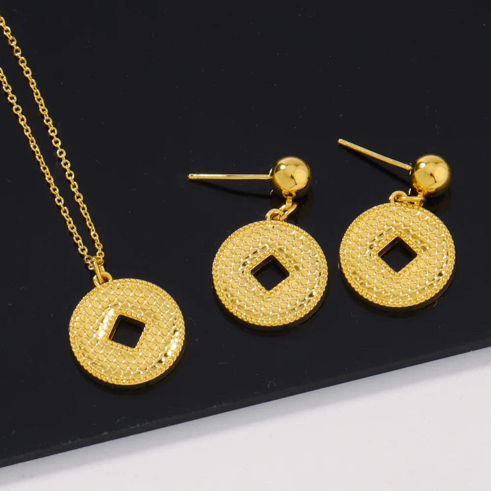 Dubai Gold Color Pendant Necklaces jewelry for Women Costume Necklace Earrings Sets Nigerian Wedding Party Gifts Vera Lux