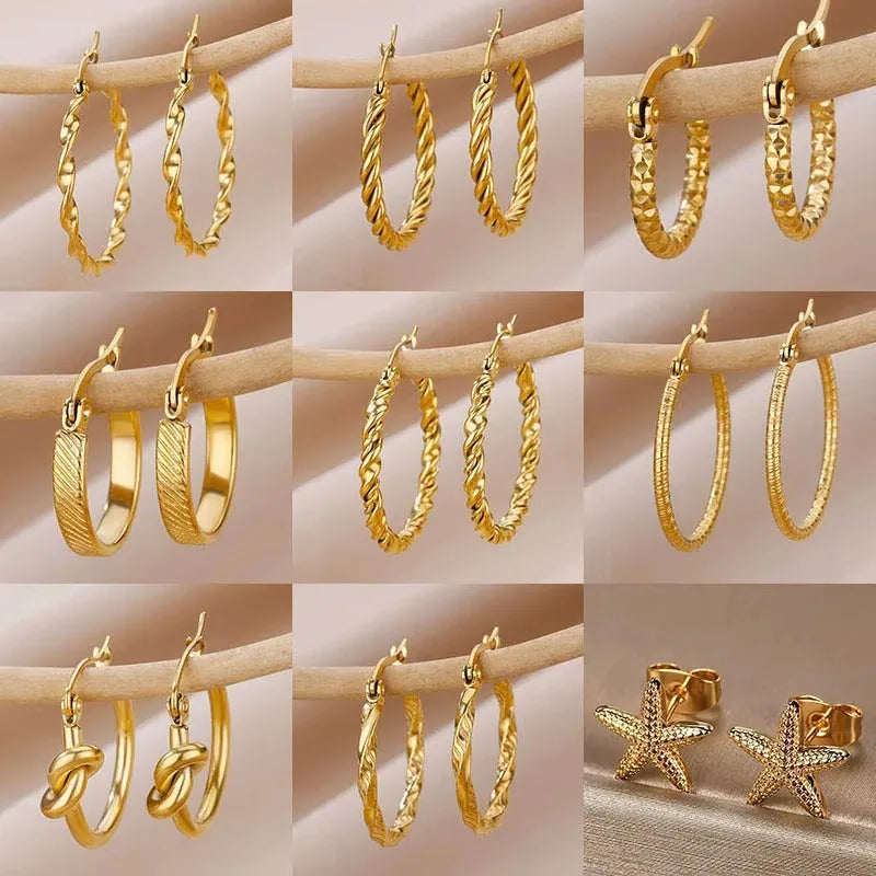 Vintage Round Stainless Steel Hoop Earrings For Women Gold Plated Earring 2023 Trending Statement Ear Jewelry Christmas Gift Vera Lux
