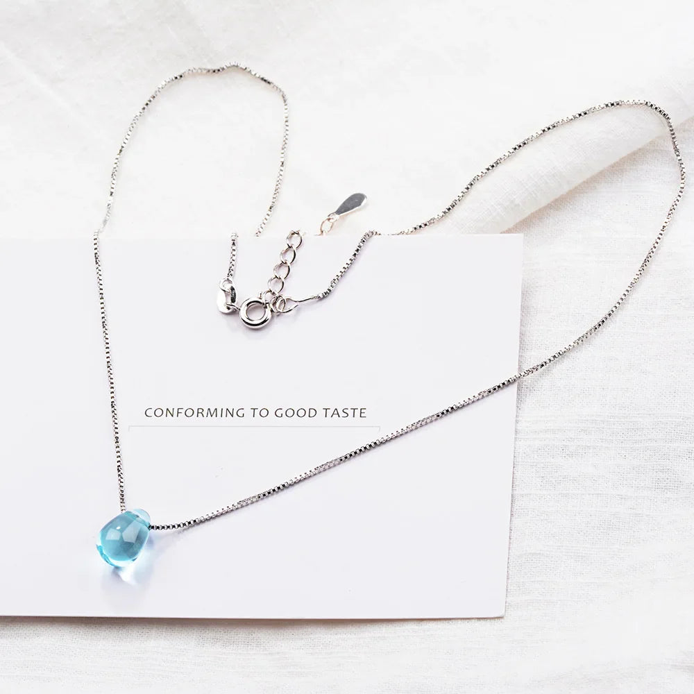 925 Sterling Silver Blue Lucky Crystal Pendants Necklaces For Women Vintage Luxury Jewelry Accessories Jewellery Trend 2024 Vera Lux