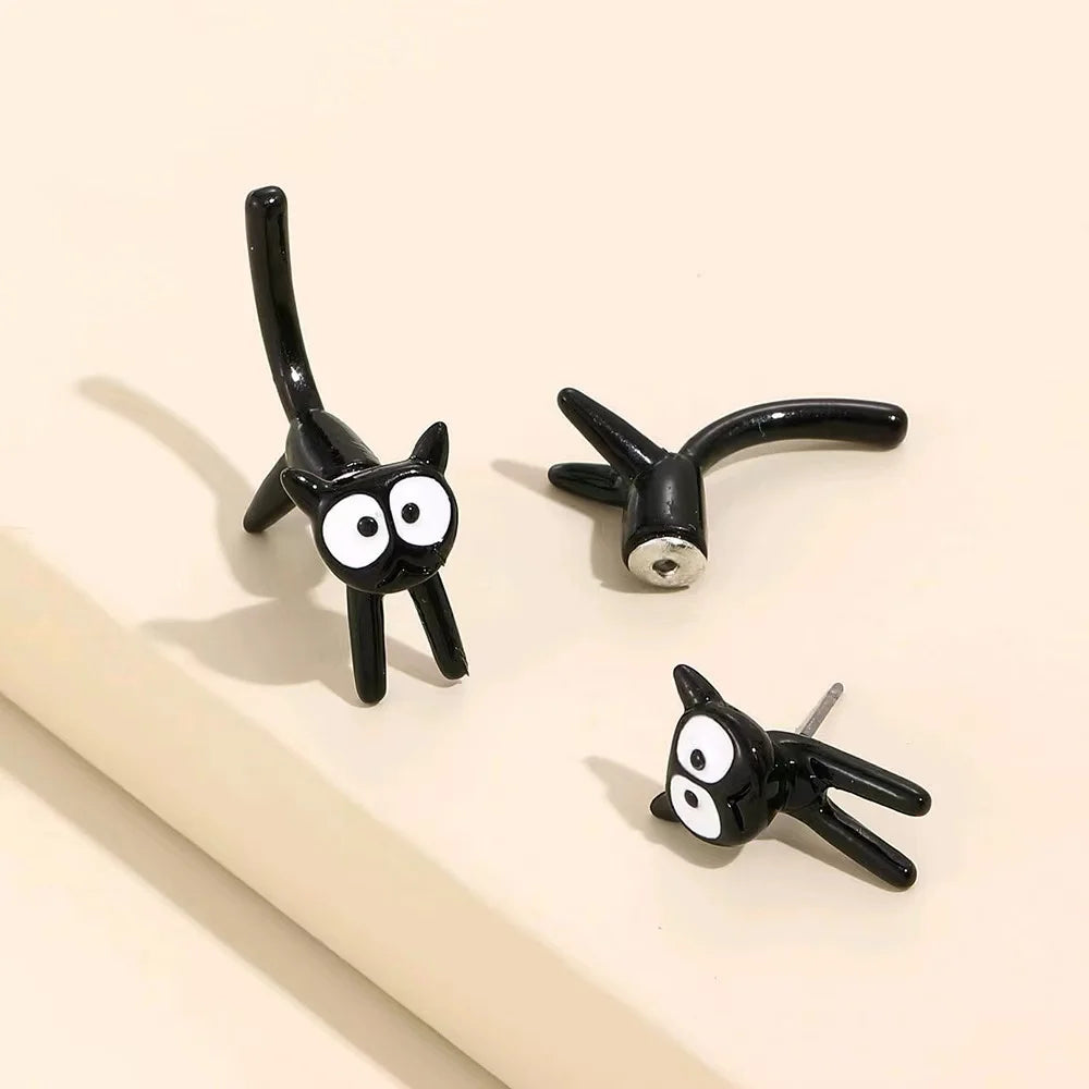 Black Color Cat Design Earrings Stud Trendy Ins Girls Cute Women Earring Animal Design Black Painting Vera Lux