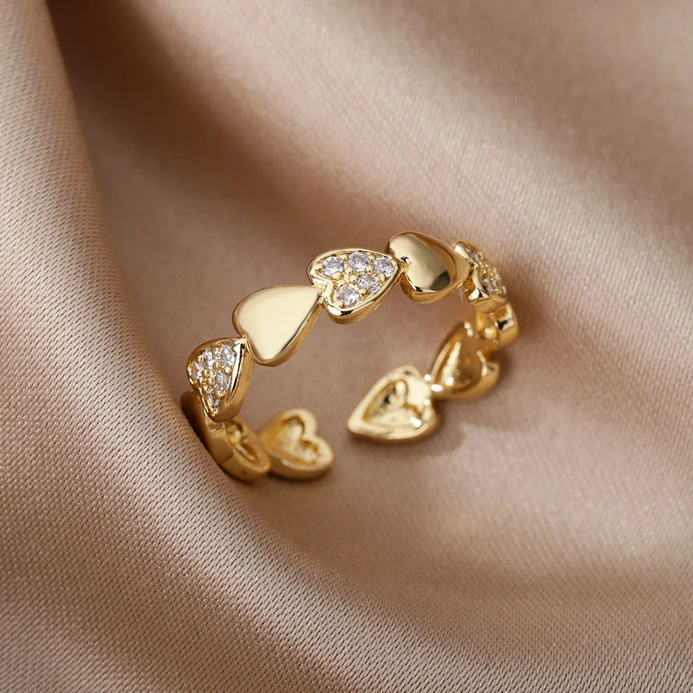 Zircon Heart Rings For Women Stainless Steel Gold Color Geometric Open Finger Ring Fashion Wedding Aesthetic Jewelry Gift Vera Lux