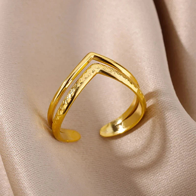 316L Stainless Steel Rings for Women Gold Color Multilayer Geometric Open Ring Vintage Waterproof Wedding Aesthetic Jewelry Gift Vera Lux
