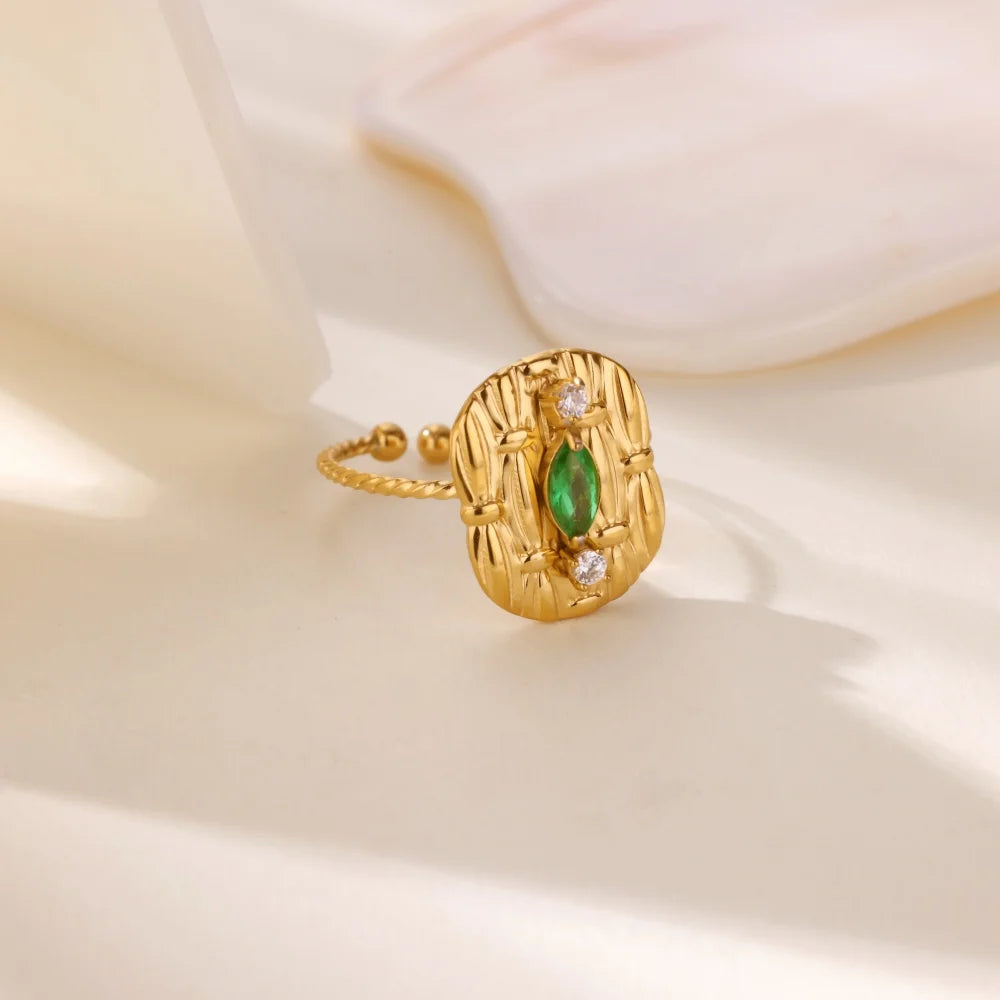 Zircon Geometric Rings For Women Stainless Steel Gold Color Open Adjustable Ring 2025 New Fashion Wedding Couple Jewelry Gift Vera Lux