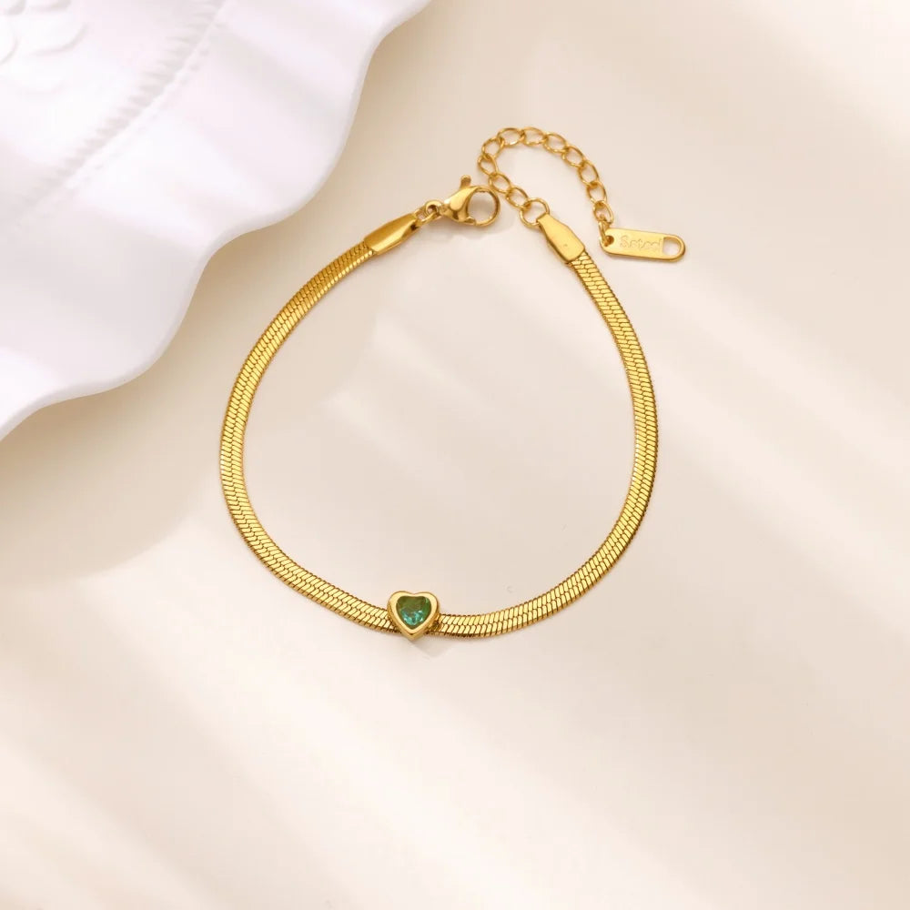 Zircon Birthstone Heart Bracelets For Women Gold Color Stainless Steel Heart Bracelet Wedding Birthday Luxury Jewelry Gift Vera Lux