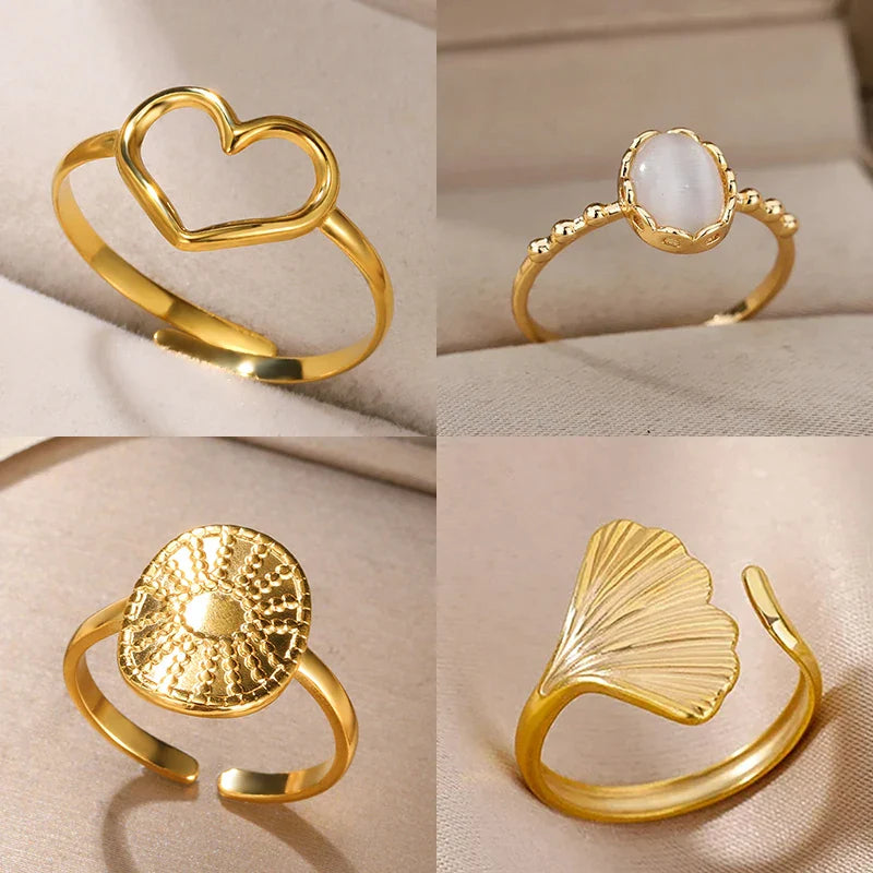 Fashion White Opal Rings For Women Gold Color Stainless Steel Opal Ring Wedding Engagement Jewelry Birthday Gift 2024 Vera Lux