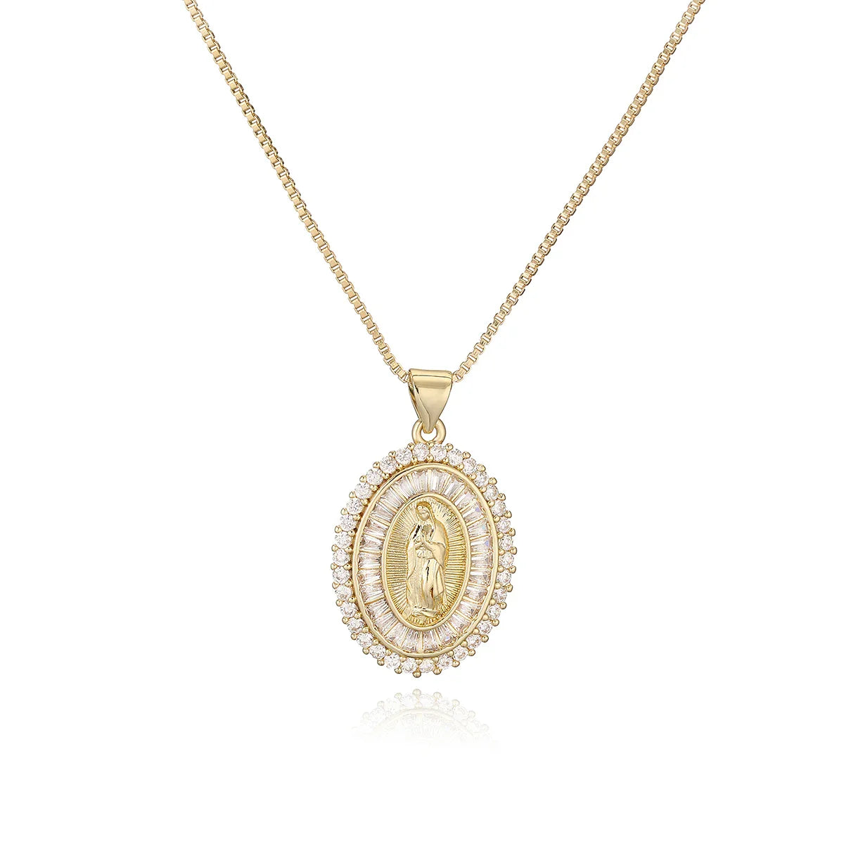 NEWBUY 2025 New Arrival Classic Design Gold Color Virgin Mary Pendant Necklace For Women Shiny CZ Zircon Copper Jewelry Vera Lux