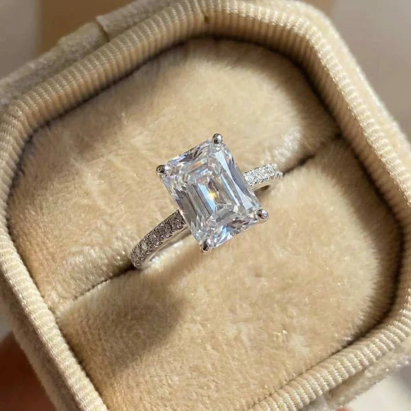925 Sterling Silver Simple and Elegant Rectangle Cut CZ Rings for Women Luxury Engagement Wedding Bridal Accessories Jewelry Vera Lux