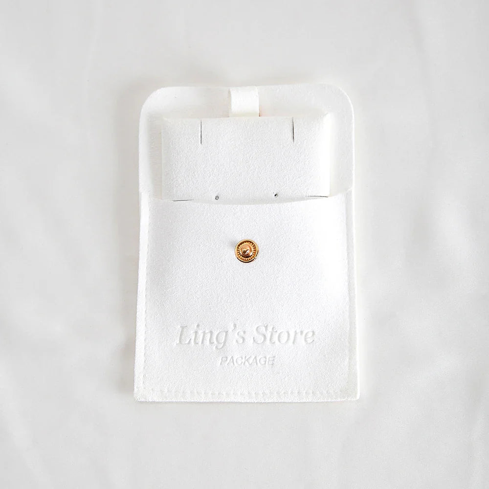 20/50/100Sets Personalized Logo Jewelry Microfiber Snap Bag 8x8cm Button Pouch Insert Luxury 6x6cm Cards Can Debossed Print Name Vera Lux