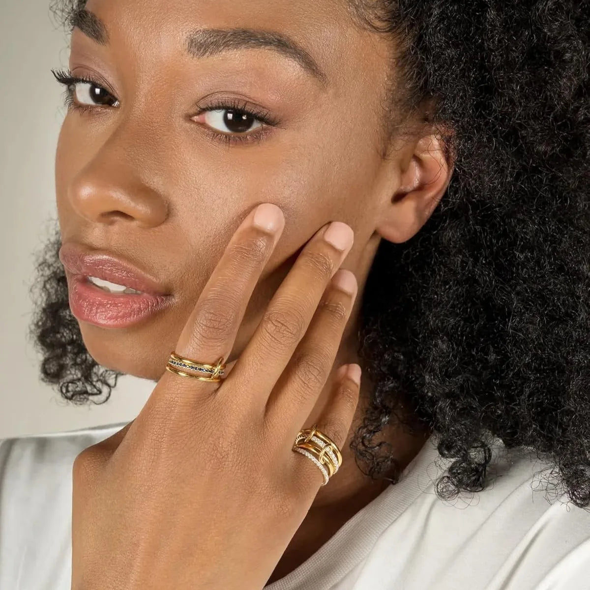 A Niche Two-Color Four-Ring Copper Jewelry Ring, Hypoallergenic, Ins Style, Stacking Artifact, Suitable For Young Women Vera Lux