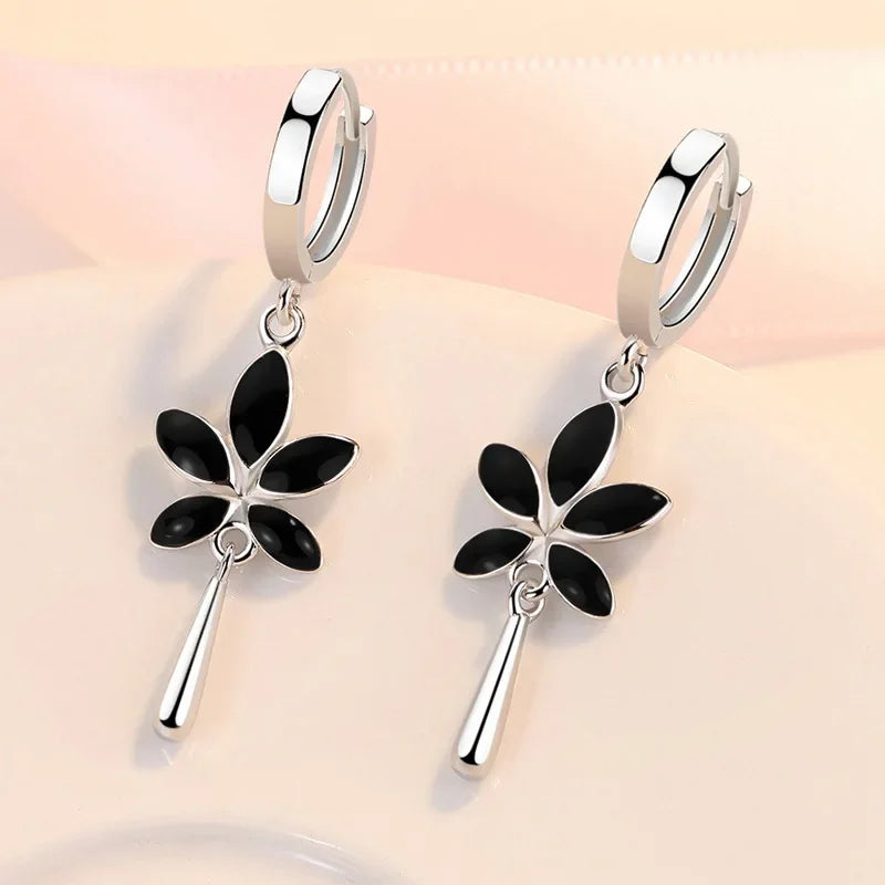 Retro Creative black Maple Leaf Eardrop New Trendy 925 Sterling Silver Earrings For Women Ear Jewelry Girl Valentine's Day Gifts Vera Lux