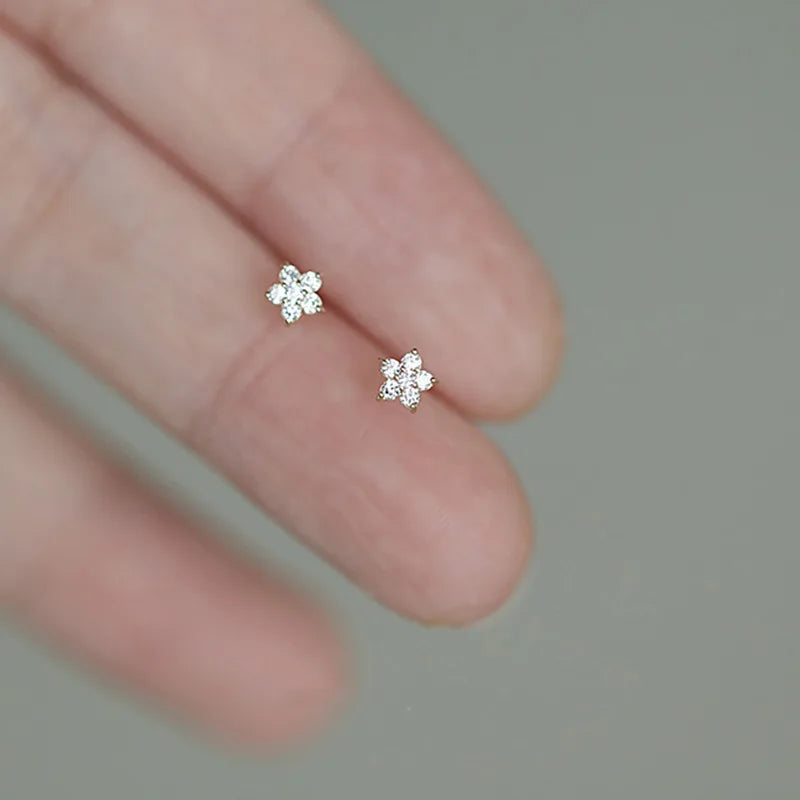 Pentagram Small Flower Zircon Stud Earrings S925 Sterling Silver Elegant Popular Female Accessories Gifts Party All Occasion Vera Lux