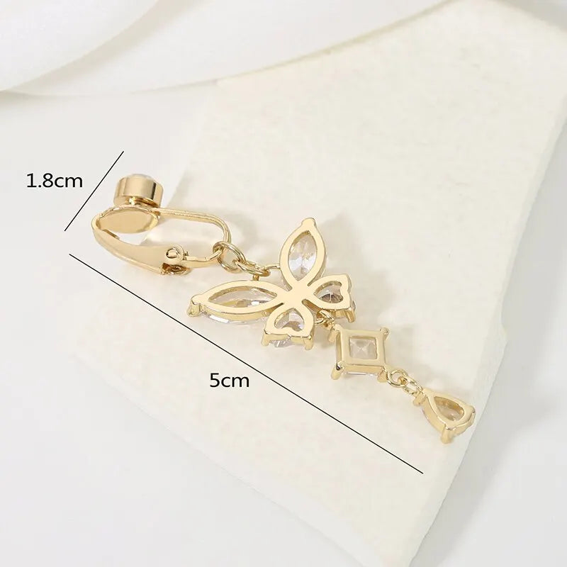 Clip On Belly Button Ring Butterfly Shape Copper Zircon Fake Belly Piercing Umbilical Navel Body Jewelry Trendy Fashion Style Vera Lux