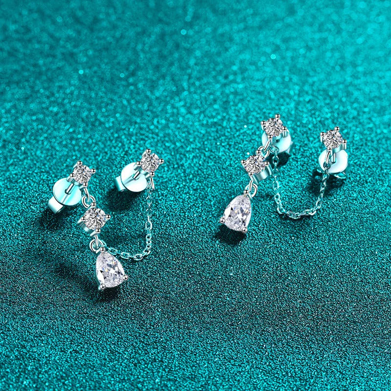 NeeTim Full Moissanite Stud Chain Earrings for Women Sparkling Lab Diamond Earring 925 Sterling Silver Women's Earrings Jewelry Vera Lux