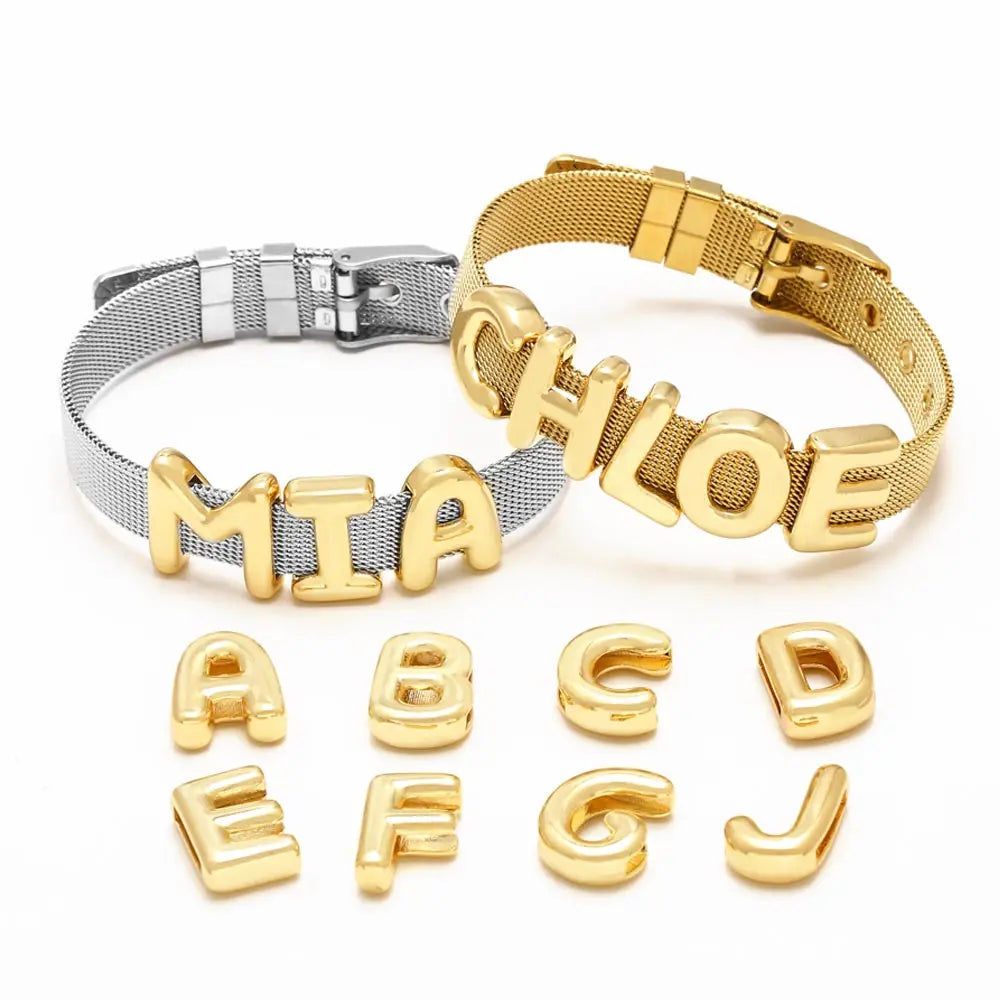 FLOLA DIY 26 Letters Custom Name Bracelets for Women Gold Silver Color Wide Band Initial Bracelets Handmade Jewelry brtd91 Vera Lux