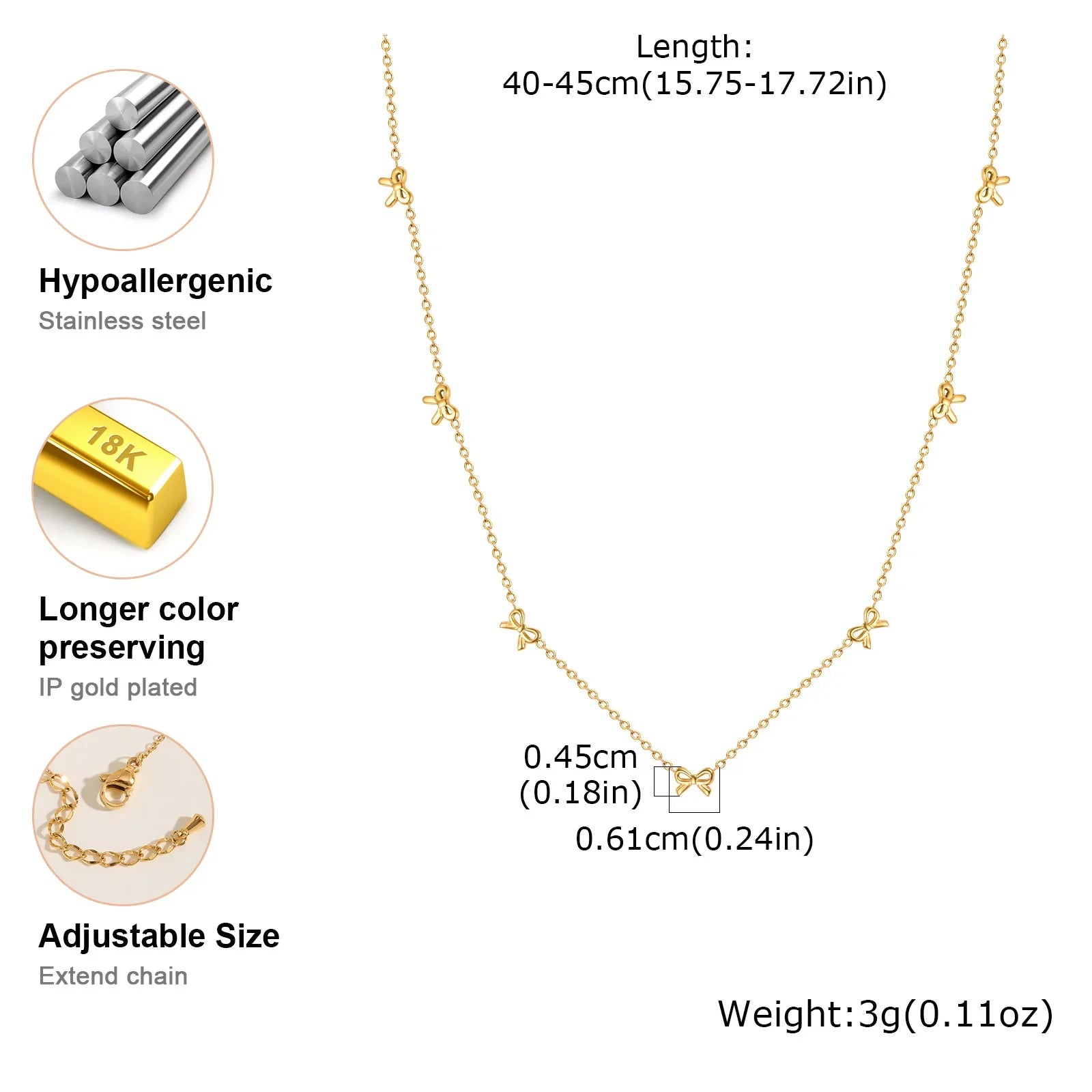 Charms Bow Necklace For Women, Bowknot Chain Choker Necklace, Stainless Steel Thin Link Exquisite Party Jewelry Vera Lux