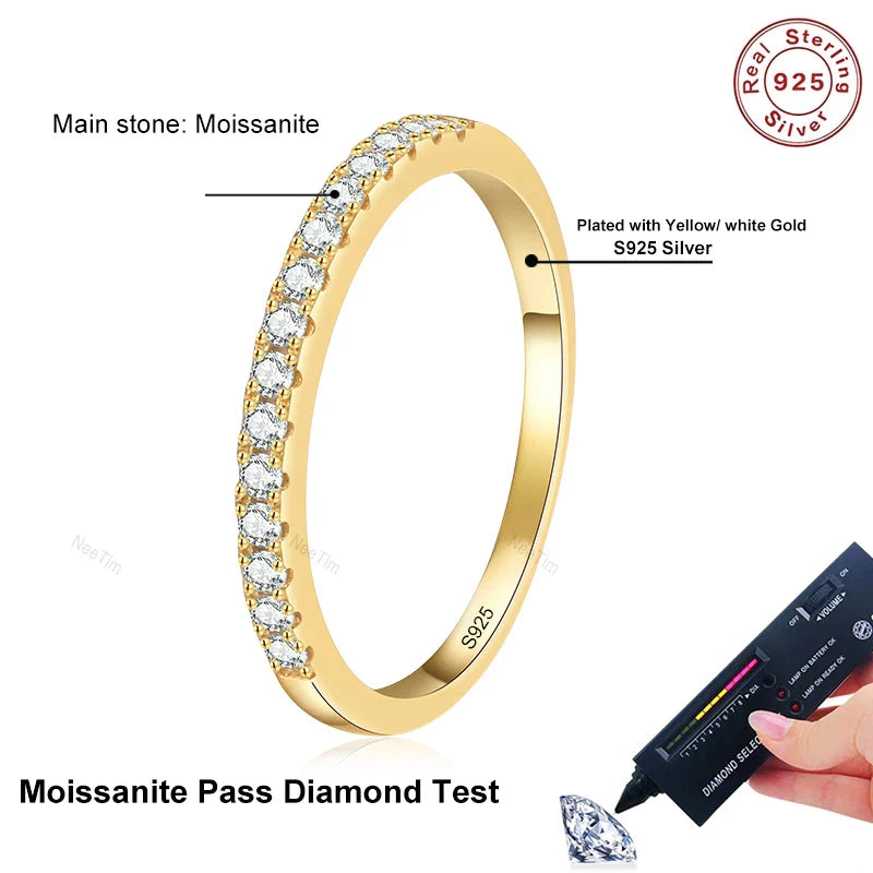NeeTim Full D Color Moissanite Wedding Band Ring 925 Sterling Silver Eternity Band Engagement Bride Bands Party Rings For Women Vera Lux