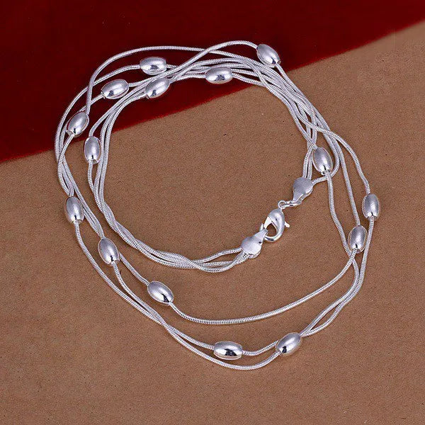 925 Sterling Silver Fringed oval beads Chain Bracelets necklace Jewelry set for women Fashion Party wedding accessories Gifts Vera Lux