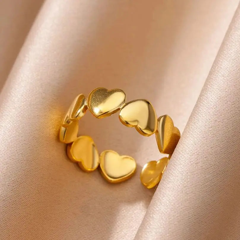 Heart Rings For Women Gold Color Stainless Steel Heart Opening Ring Wedding Aesthetic Accessories Party Jewelry Gift BFF anillos Vera Lux