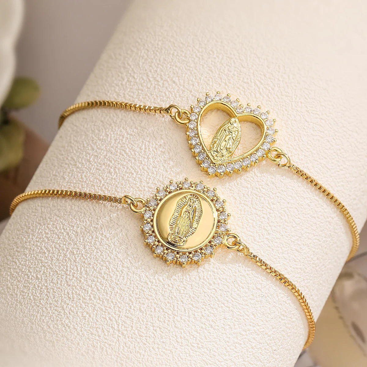 NEWBUY 2026 Fashion Gold Color Box Chain Virgin Mary Charm Bracelets For Women Shiny CZ Zircon Jewelry Vera Lux