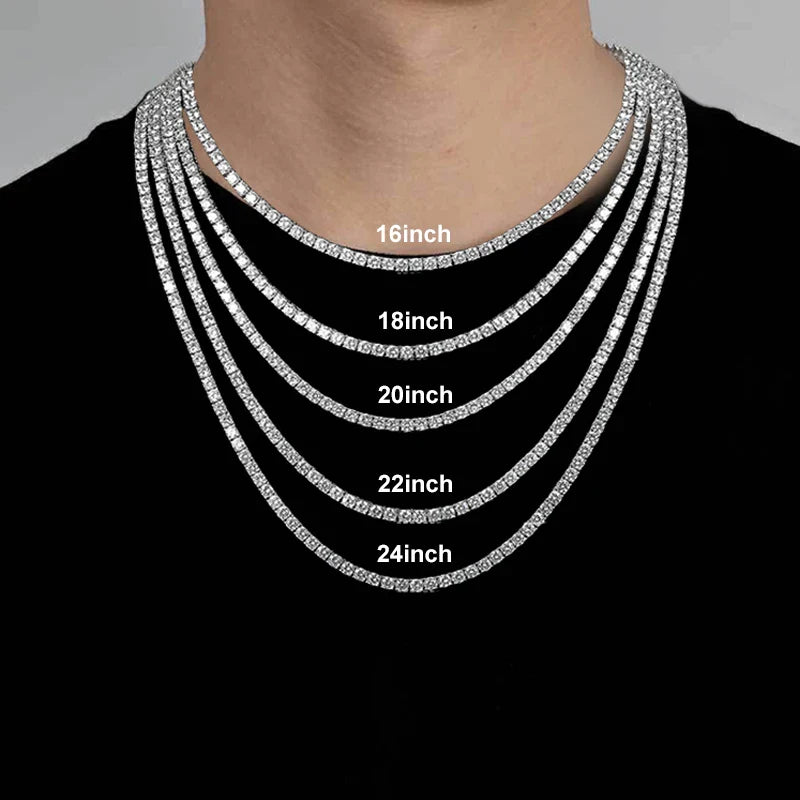 NeeTim 3/4/5mm Moissanite Tennis Necklace for Women Man S925 Silver with 18k Gold Plated Neck Chains Trendy Hiphop Party Jewelry Vera Lux