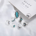 8Pcs/Set Rings Set Fashion Casual New Retro Set With Turquoise Carved Feather Ring Set High-grade Jewelry Vera Lux