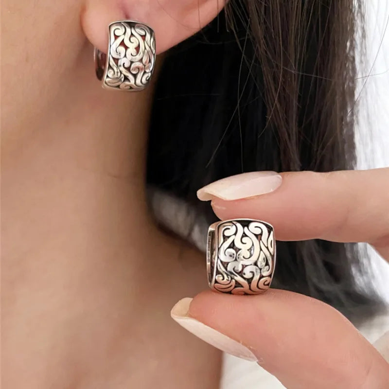 925 Sterling Silver Lucky Character Hollowed Out Cloud Earring for Women Ethnic Retro Jewelry Gift Vera Lux