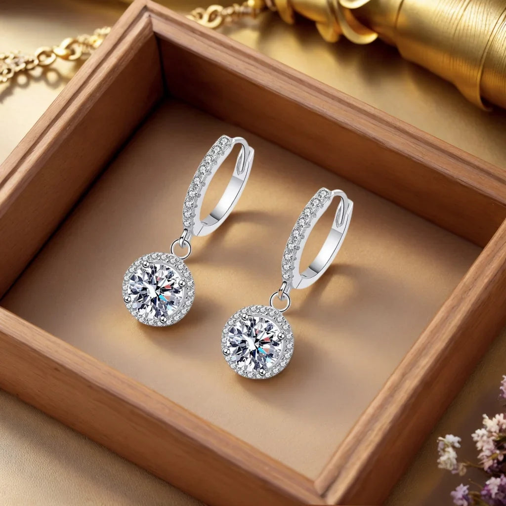 925 Sterling Silver 1 Carat Moissanite Round Earrings for Women Luxury Evening Style Vera Lux