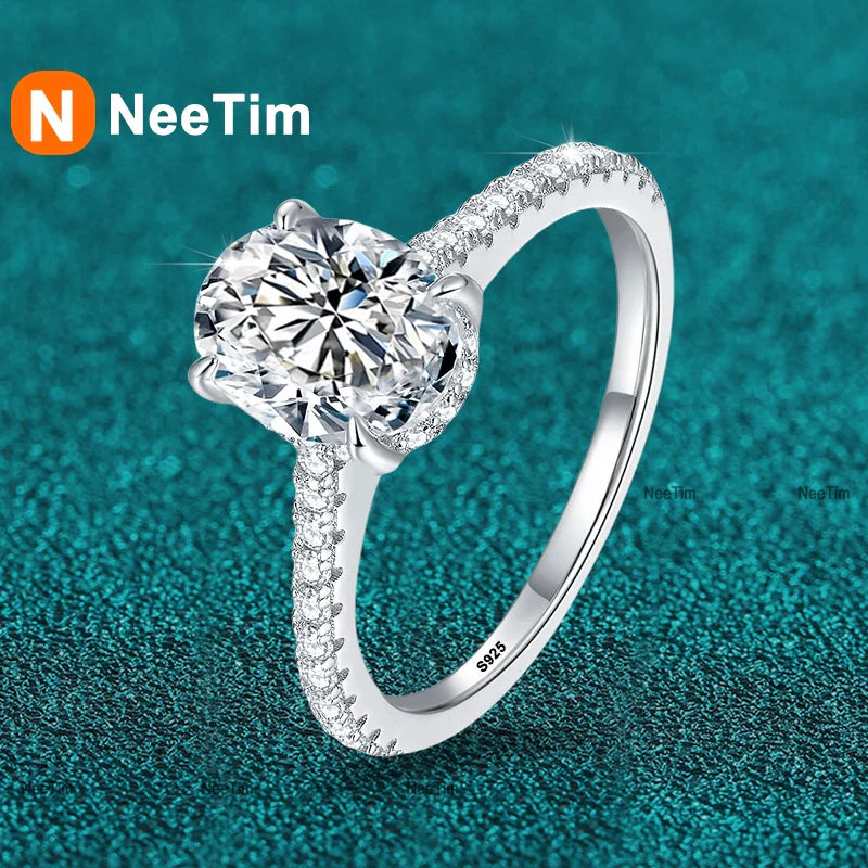 NeeTim 1ct 2ct 3ct Oval Cut Moissanite Rings for Women 925 Sterling Silver Lab Diamond Wedding Engagement Ring Gemstone Band Vera Lux