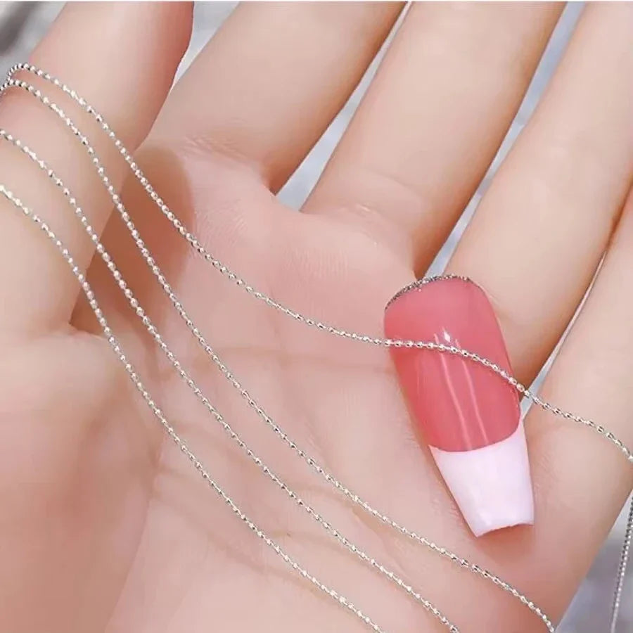 1M/Pack 0.8mm Gold Silver Nail Bead Chain Charm Ellipse Stone Nail Art Decorations Giltter Metal Steel Ball Jewelry Accessory Vera Lux