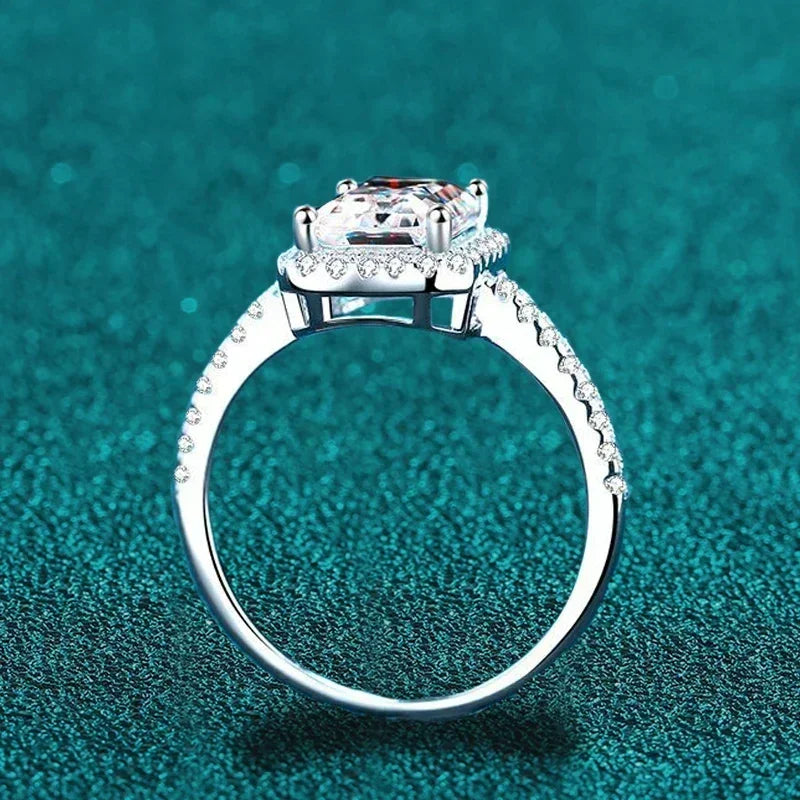 NeeTim 2 Carat Moissanite Ring for Women Emerald Radiant Cut Diamond Sterling Silver 925 with 18KGold Plated Wedding Bridal Band Vera Lux