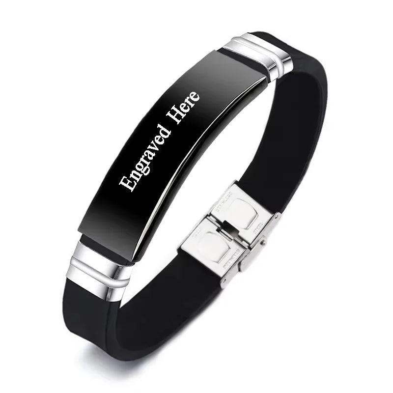 Personalized Engraved Name Letter Logo Bracelet Stainless Steel Silicone Bracelets Bangles For Men Women Custom Jewelry Vera Lux